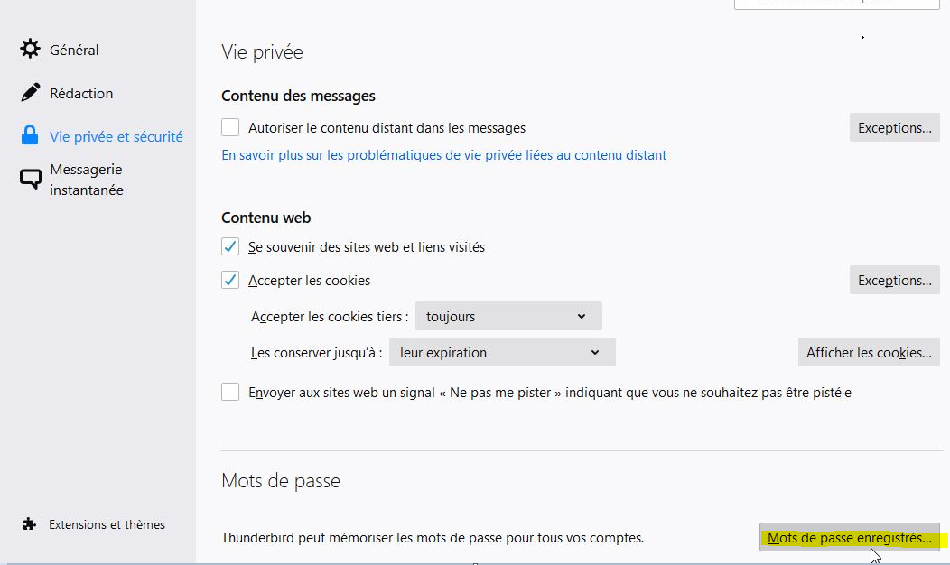 Thunderbird fenêtre (popup) qui demande continuellement le mot de passe courriel La Web Shop
